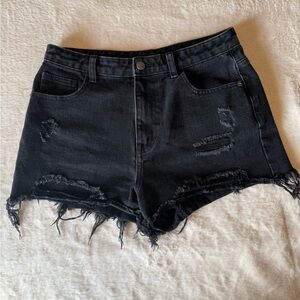 PrettyLittleThing Distressed Black Jean Shorts